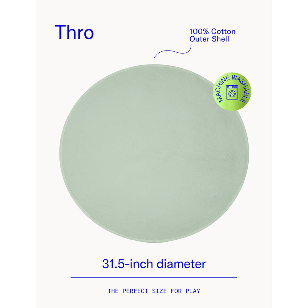 Dame Thro Waterproof Sex Blanket Sage 31.5-inch diameter, 100% cotton outer shell, machine washable, perfect for play.
