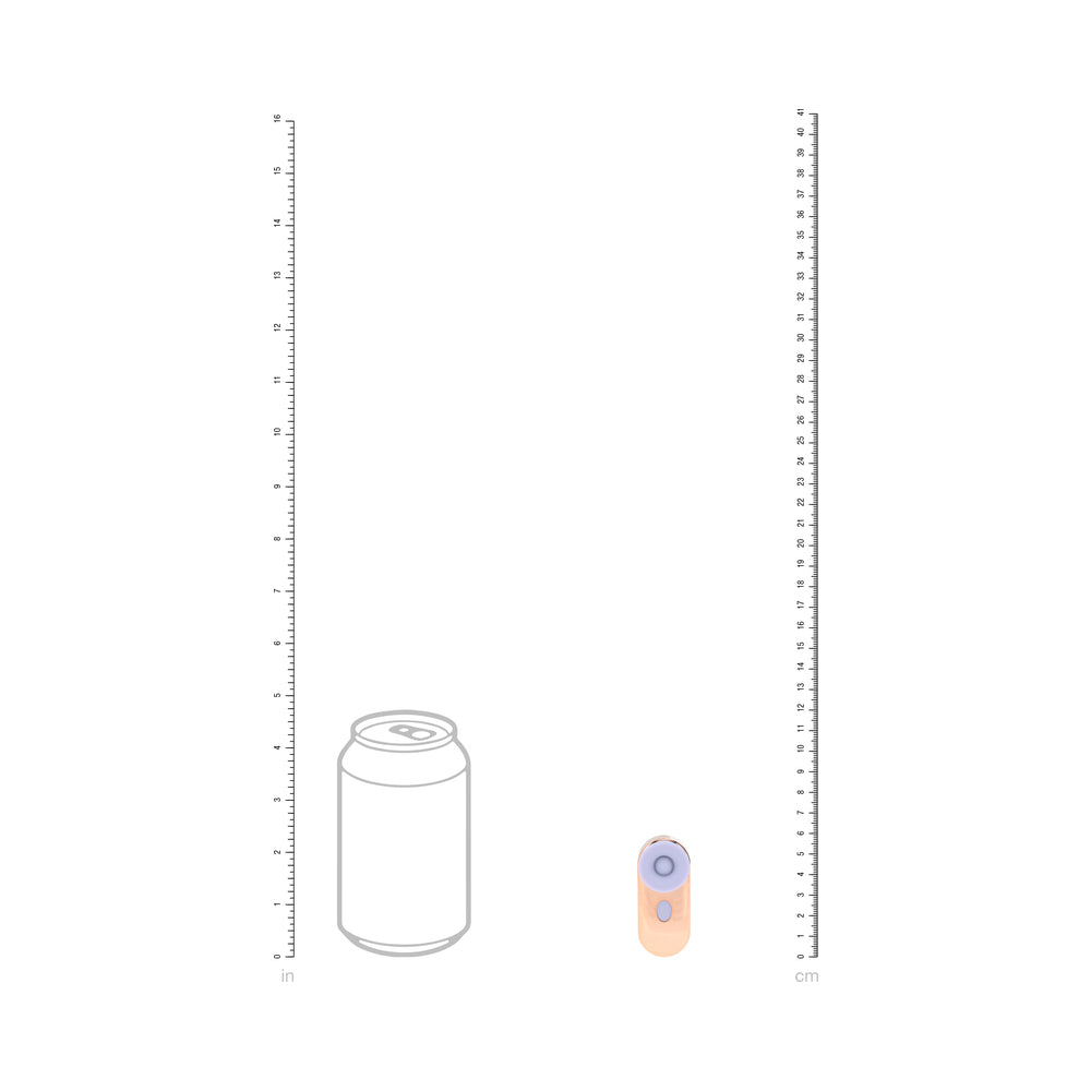 Loveline Budsie Airtaptech Rechargeable Vibrator Lavender next to a standard can for size comparison.