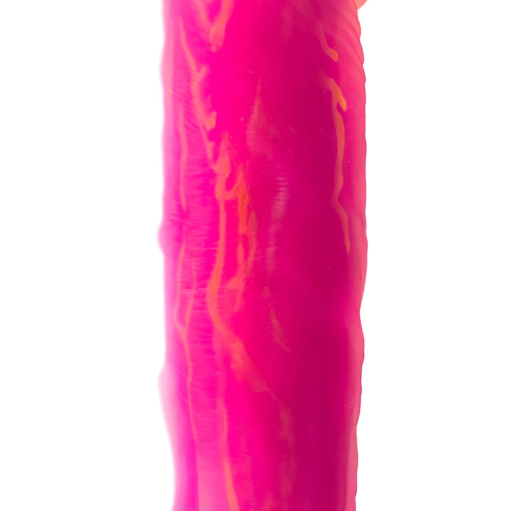 Adam & Eve The Squiggler Dual Density Gyrating Dildo showcasing its vibrant pink design and realistic texture.