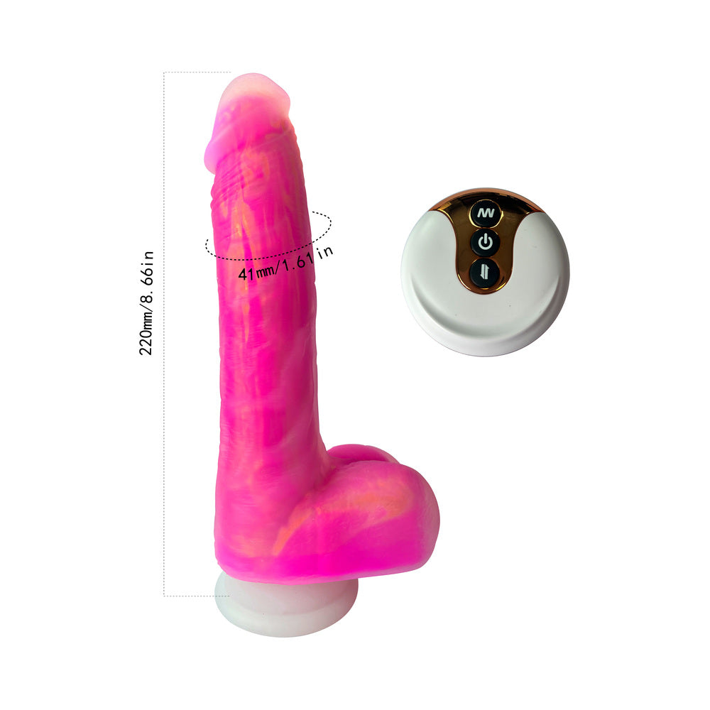 Adam & Eve The Squiggler Dual Density Gyrating Dildo with remote control, featuring a lifelike design and vibrant color.