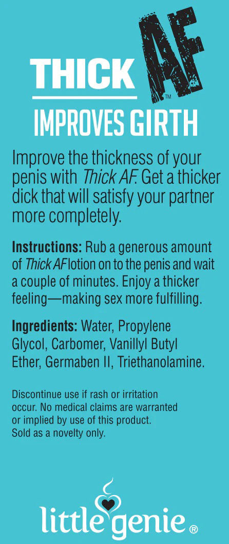 Thick Af Girth Cream 10 ml Display of 65 packaging and usage instructions for enhanced intimacy.