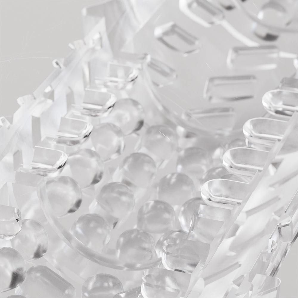 Close-up of The Handy TrueGrip Gen 2 Masturbator Sleeve Clear showcasing textured exterior and enhanced grip.