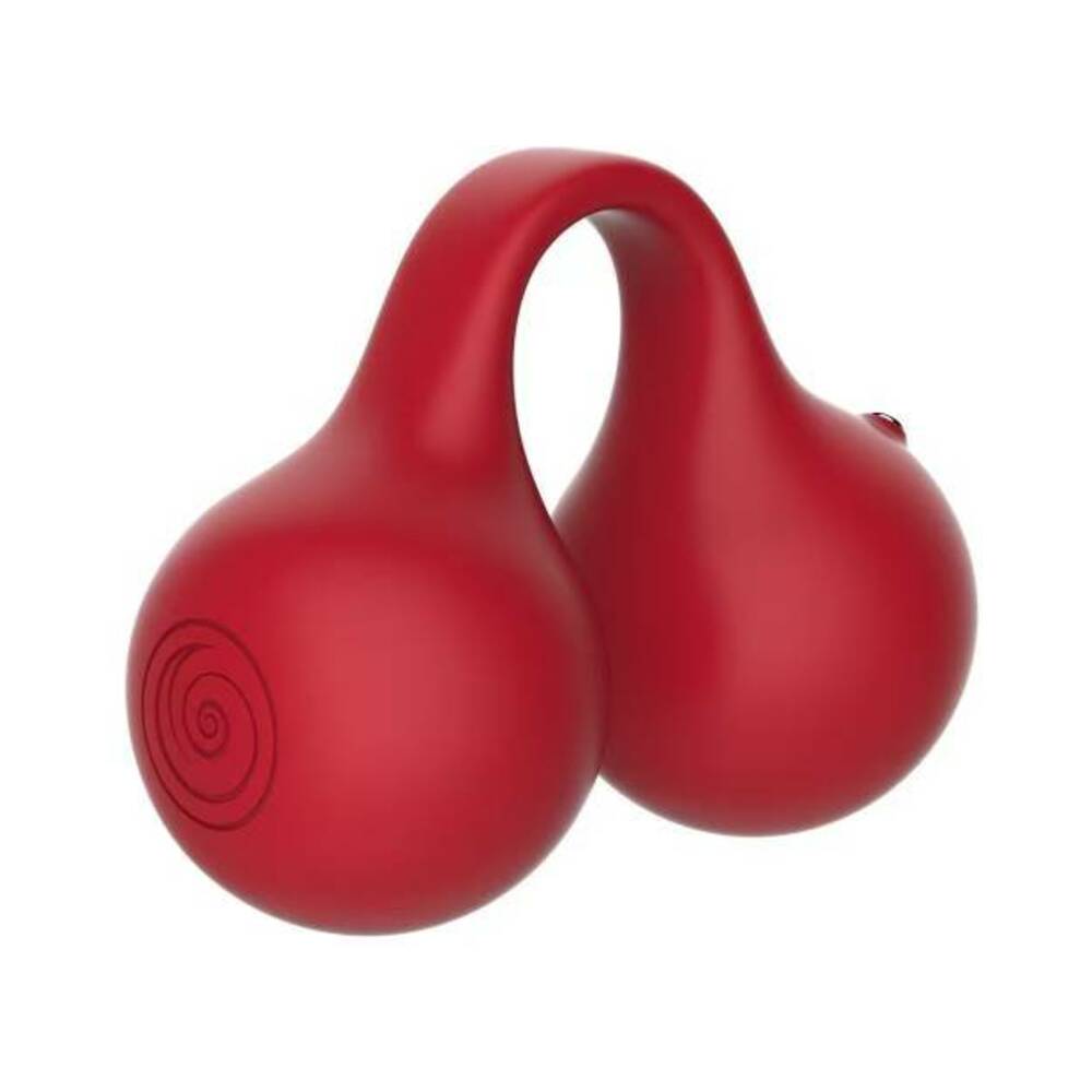 Svibe Snail Twinn Clit Hugging Finger Vibrator Cherry in red, showcasing its unique ergonomic design for stimulation.