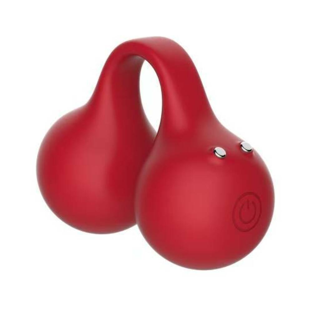 Svibe Snail Twinn Clit Hugging Finger Vibrator Cherry in red color with intuitive buttons for stimulation.
