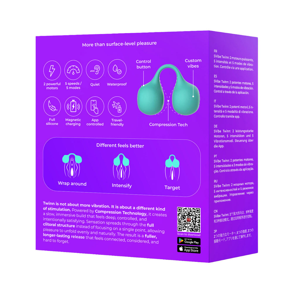 Svibe Snail Twinn Finger Vibrator Tiffany app-enabled packaging showcasing features and technology.