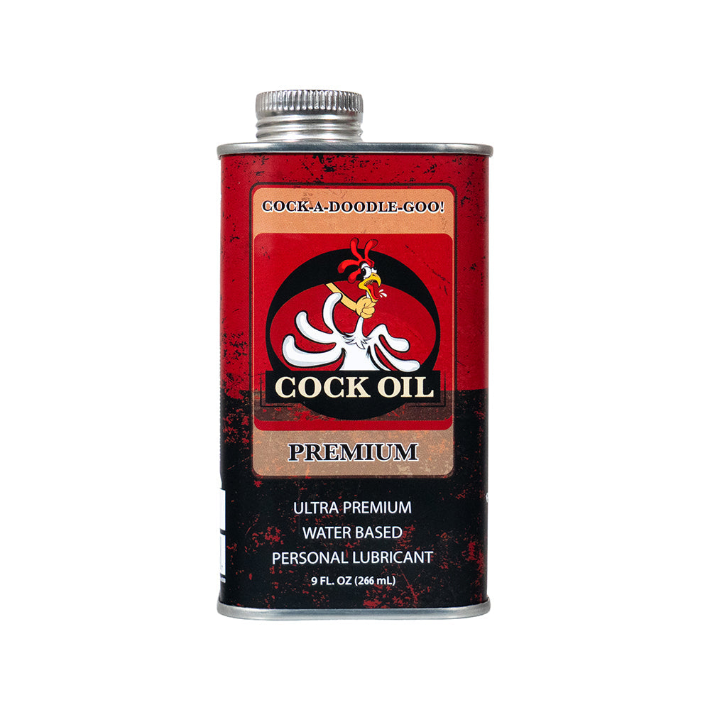 Cock Oil Water-based Lubricant Metal Can 9 Oz packaging showcasing premium water-based personal lubricant.