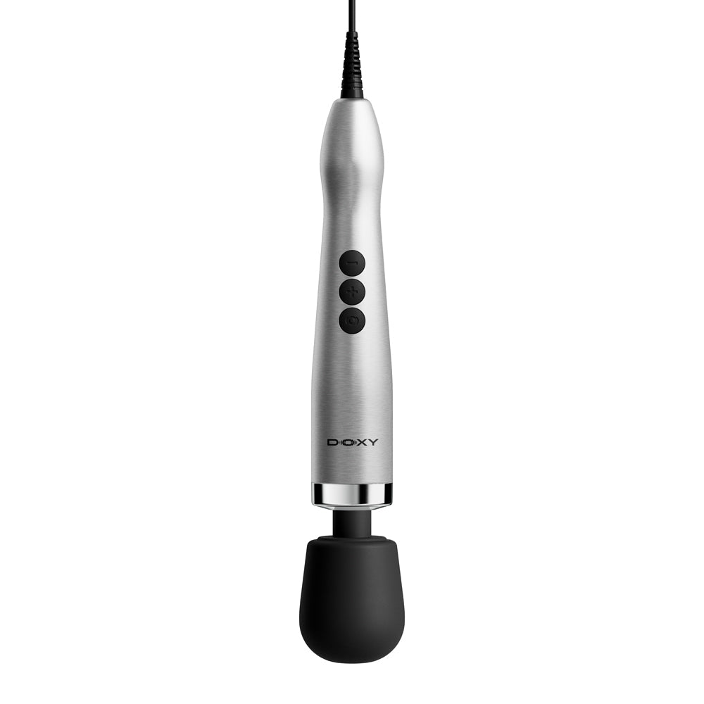 Doxy Die Cast Max Plug-in Wand Massager Silver with wired design and precise control for powerful performance.