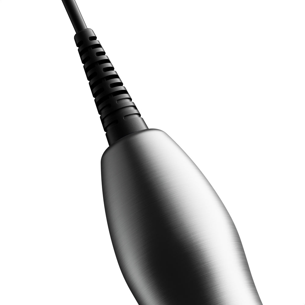 Doxy Die Cast Max Plug-in Wand Massager Silver charging cable connector detail.