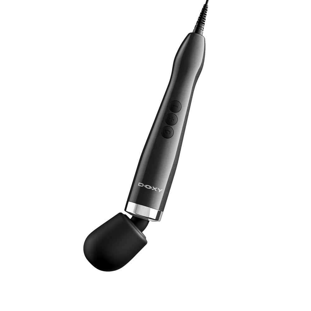 Doxy Die Cast Max Plug-in Wand Massager Black showcasing its sleek design and features.