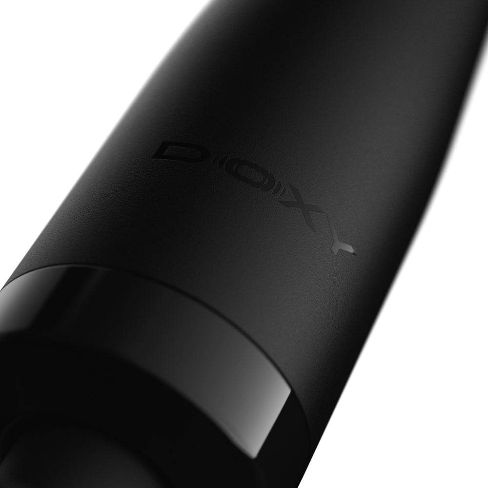Close-up of the Doxy Original Wand Massager Black showcasing its sleek design and branding.