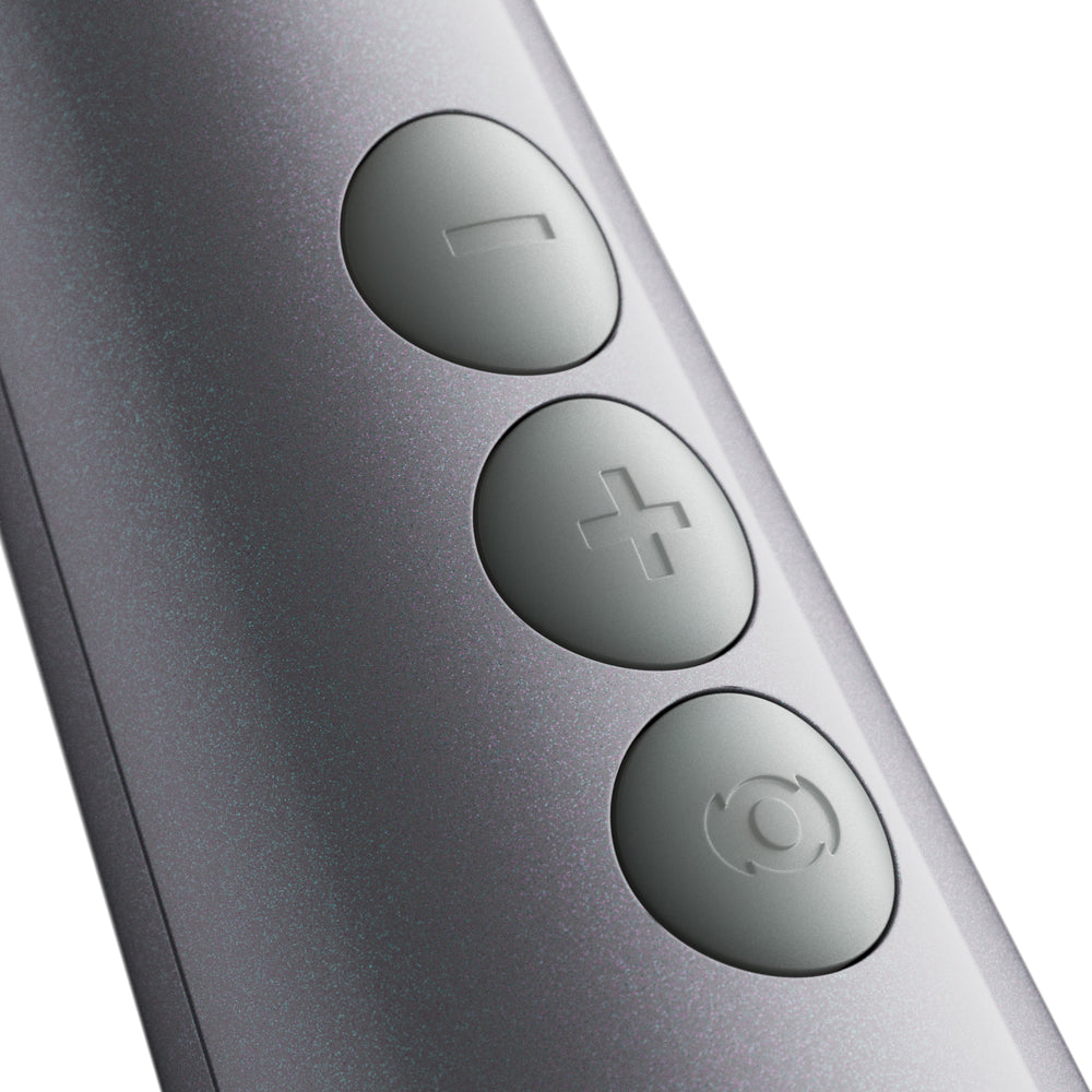 Close-up of controls on the Doxy Die Cast Max Cordless Wand Massager White for easy operation.
