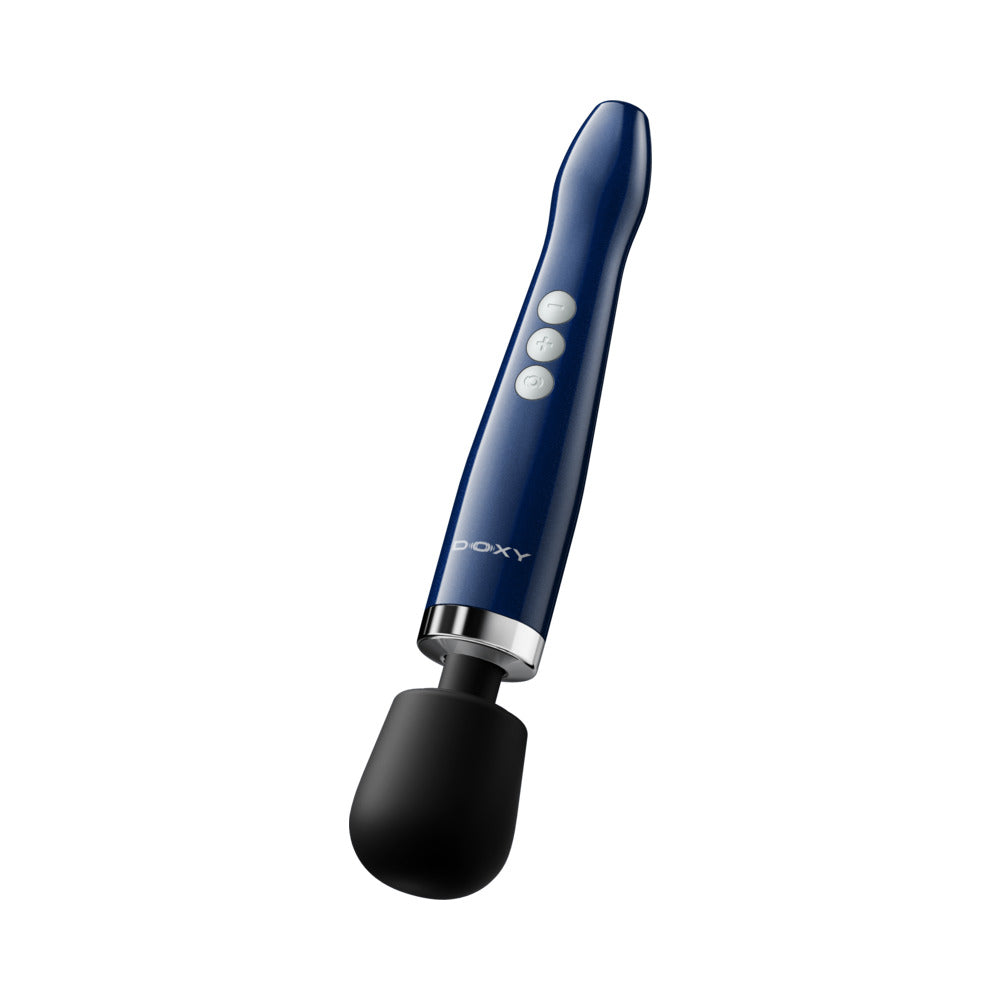 Doxy Die Cast Compact Cordless Wand Massager Blue with sleek design and control buttons