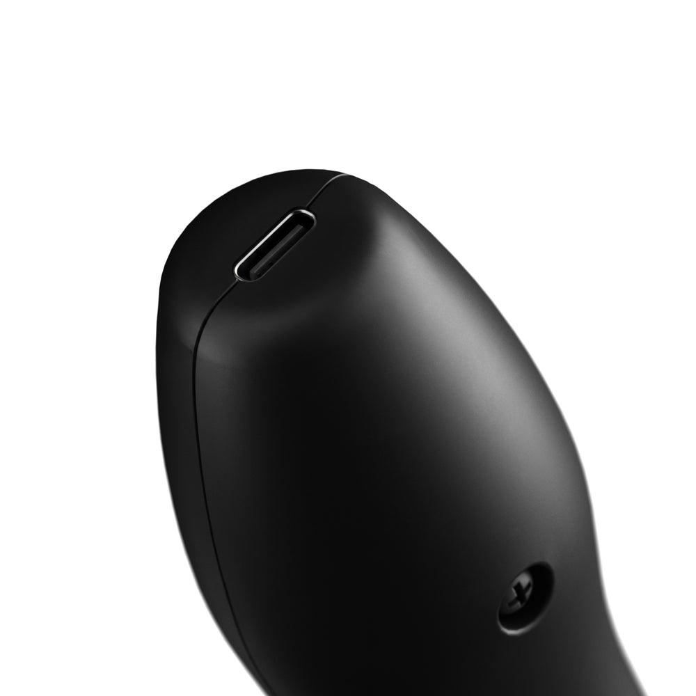 Close-up view of the charging port of the Doxy Die Cast Compact Cordless Wand Massager Black.
