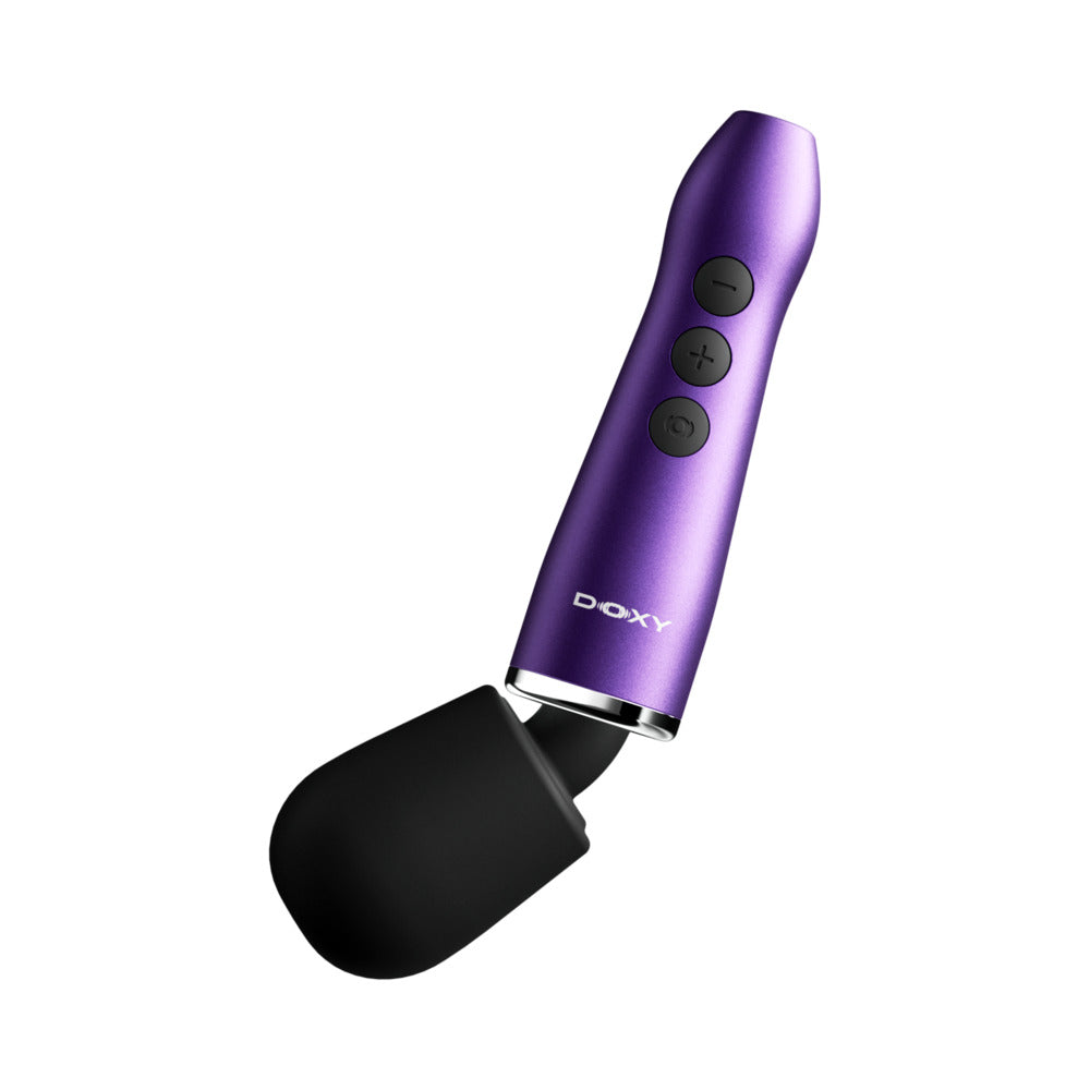 Doxy Go Travel-sized Wand Massager Purple showing compact design and features.