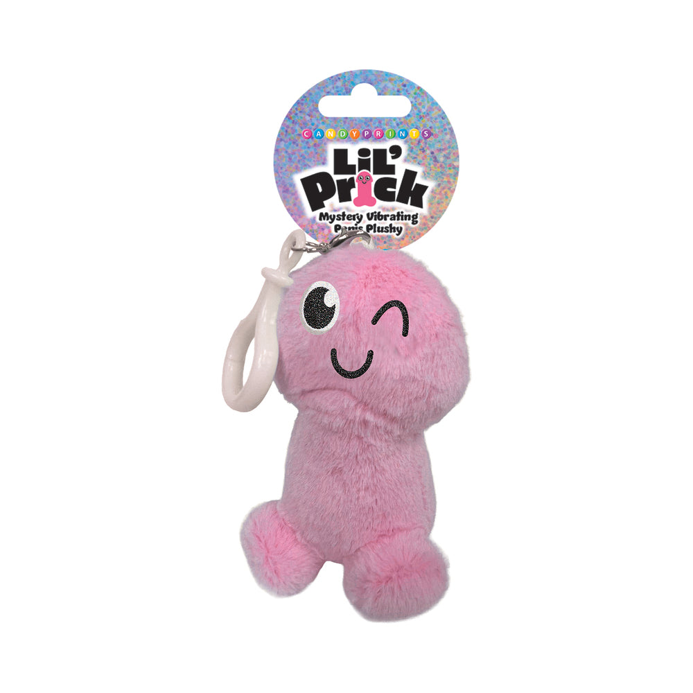 Lil Pricks Mystery Box Individual Plush Penis Keychain in pink with playful facial expression and keyring attachment.