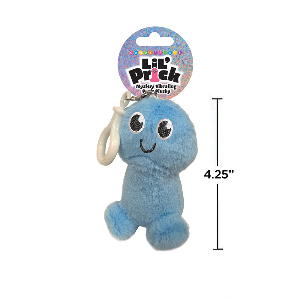 Lil Pricks Mystery Box Individual Plush Penis Keychain in blue, 4.25 inches tall, featuring a smiling design.