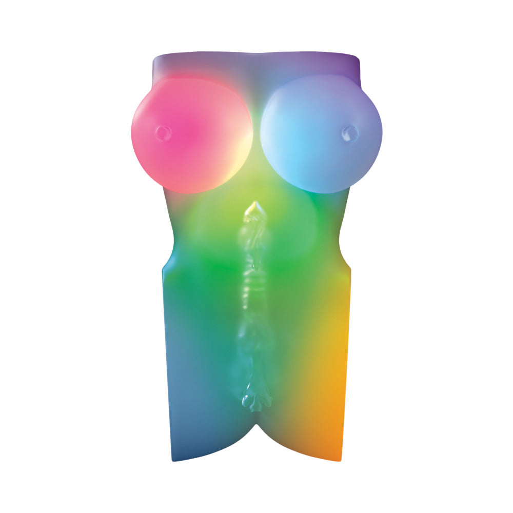 Pdx Elite Go-go Bator Led Mega Masturbator Frosted with vibrant LED colors and realistic textures.