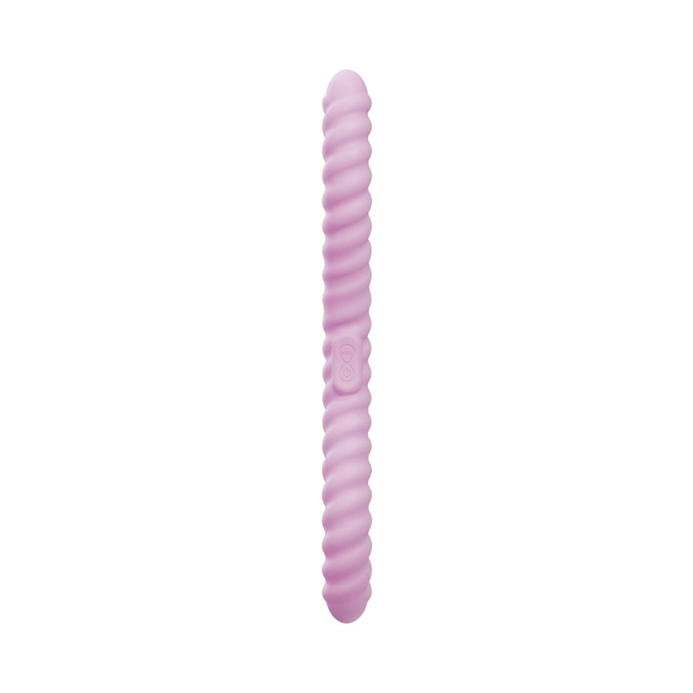 Tentra Cor Unicorn Horn Double-ended Vibrating Dildo Pink, spiral design, flexible, rechargeable and waterproof.