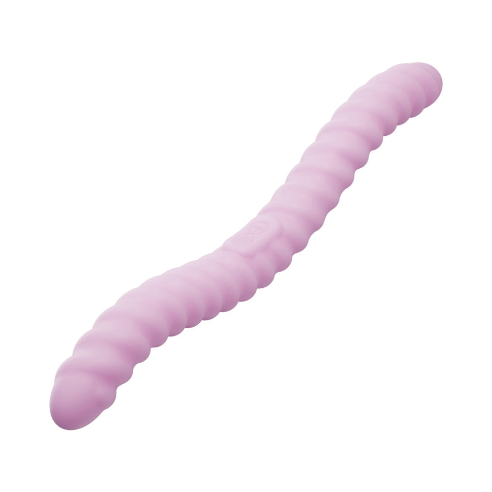 Tentra Cor Unicorn Horn Double-ended Vibrating Dildo Pink on a white background.