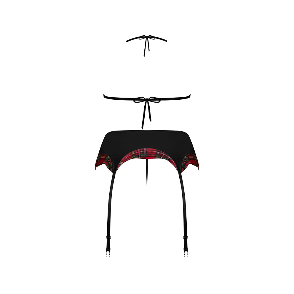 Magic Silk Sexy Time Oral Exam Schoolgirl Set Red Queen three-piece lingerie featuring red plaid and black accents.