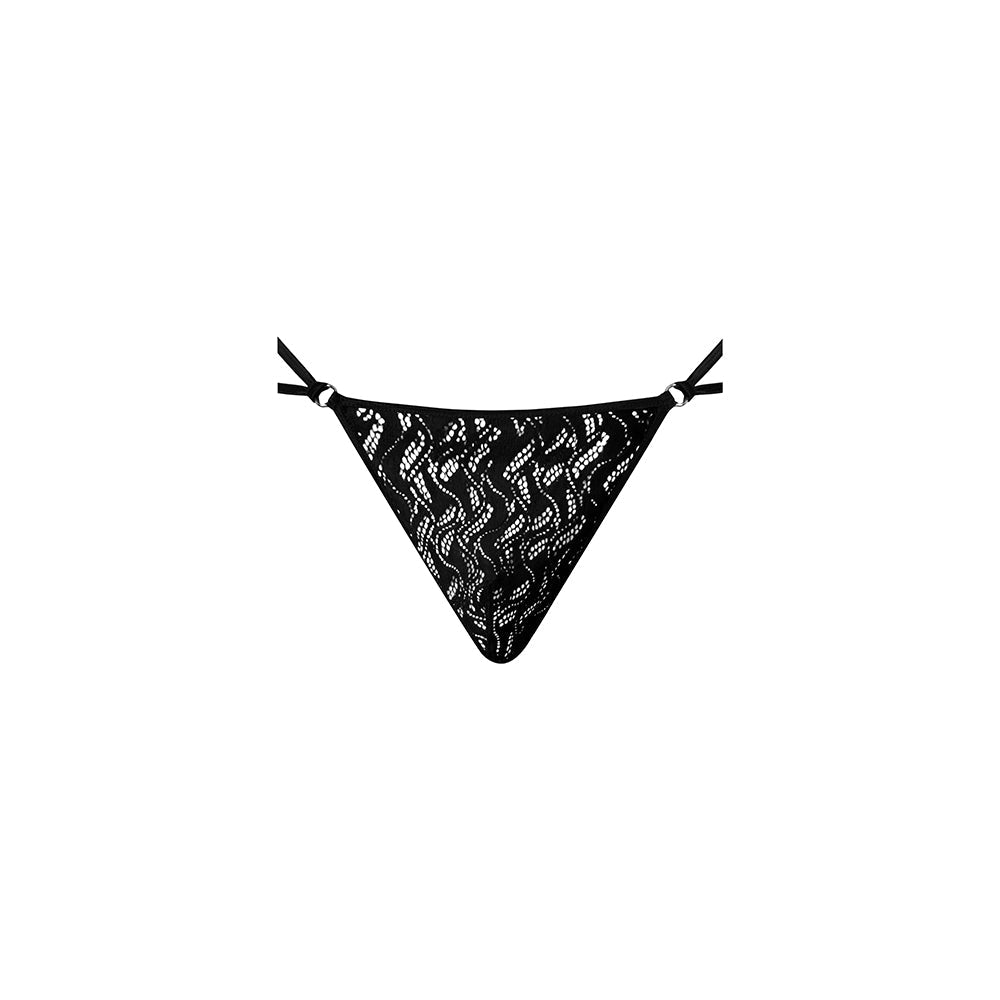 Male Power Ripple Micro V String Black L XL featuring a sleek ripple-textured design for minimal coverage and comfort.