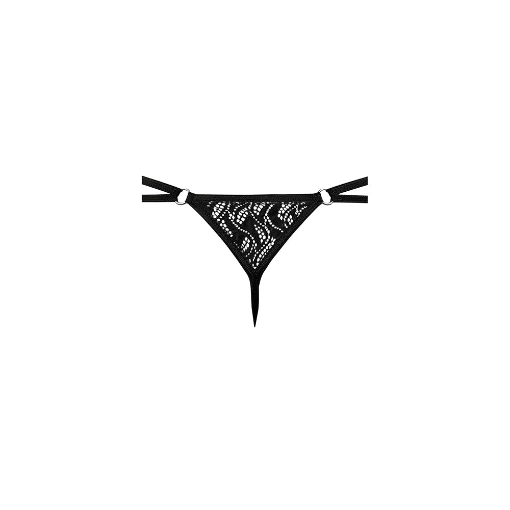 Male Power Ripple Micro V String Black L XL showcased in a sleek black design with ripple-textured fabric.