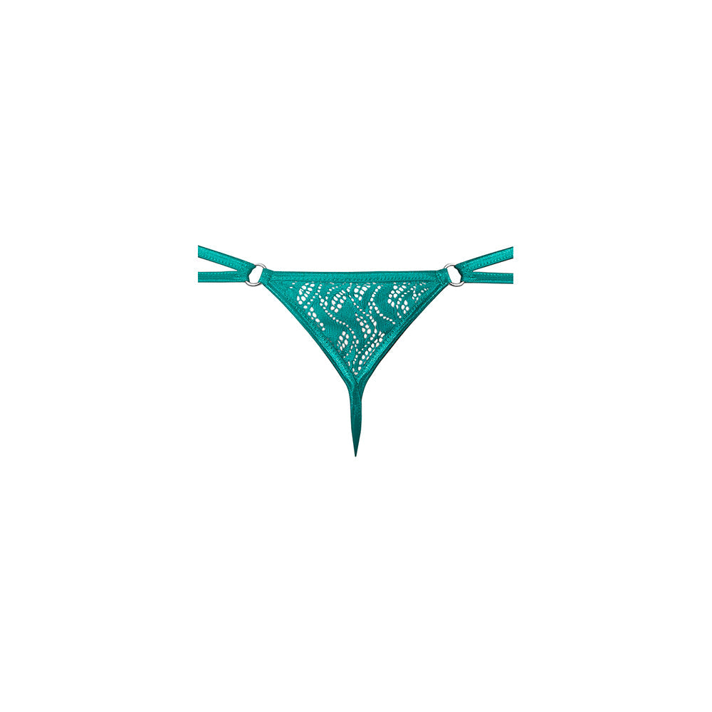 Male Power Ripple Lace Micro V-String Teal S/M featuring a modern lace design in a bold teal color.