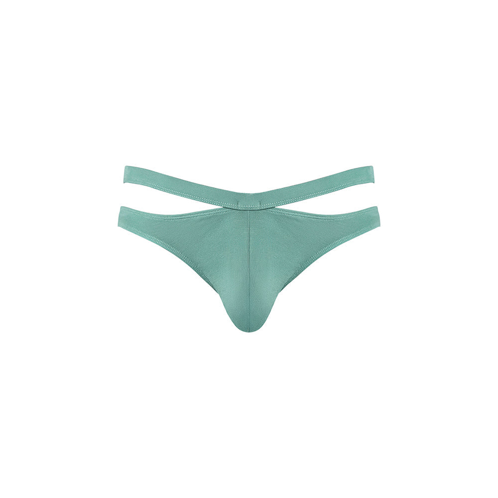 Male Power Eco Cozy Cutout Thong Green L XL - a stylish sustainable men's thong in green with cutout design.