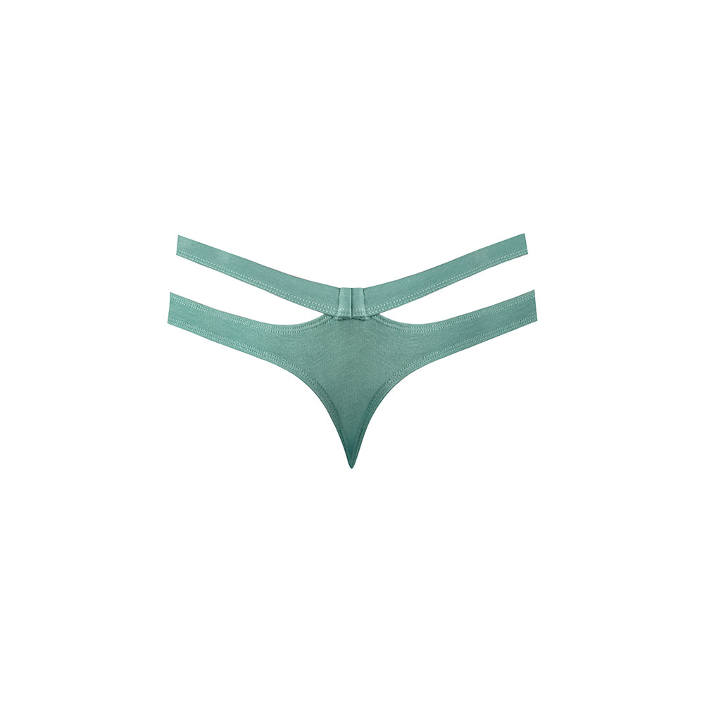 Male Power Eco Cozy Cutout Thong Green L XL featuring modern design and eco-friendly materials.