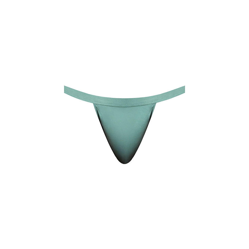 Male Power Eco Cozy Jock Strap Green S/M featuring a supportive front pouch and open back design.