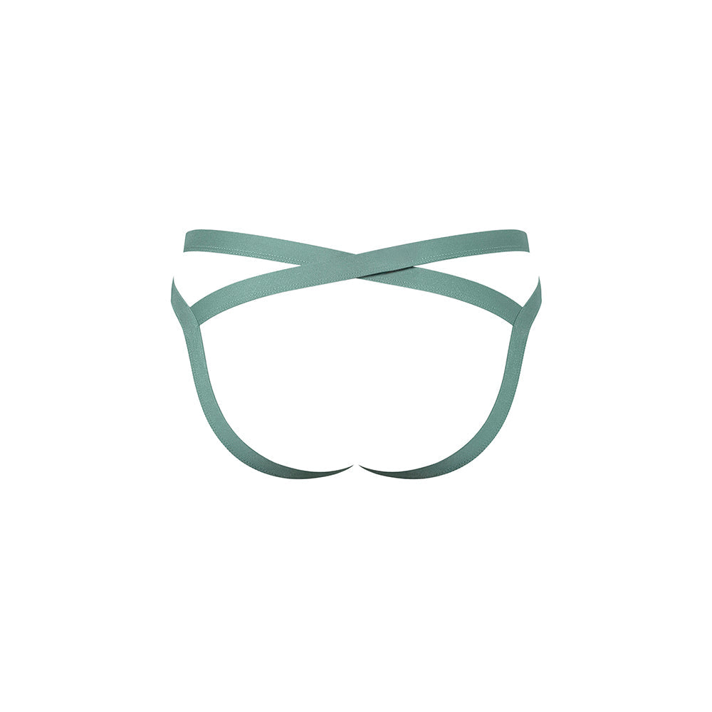 Male Power Eco Cozy Jock Strap Green S/M back view with crisscross straps.