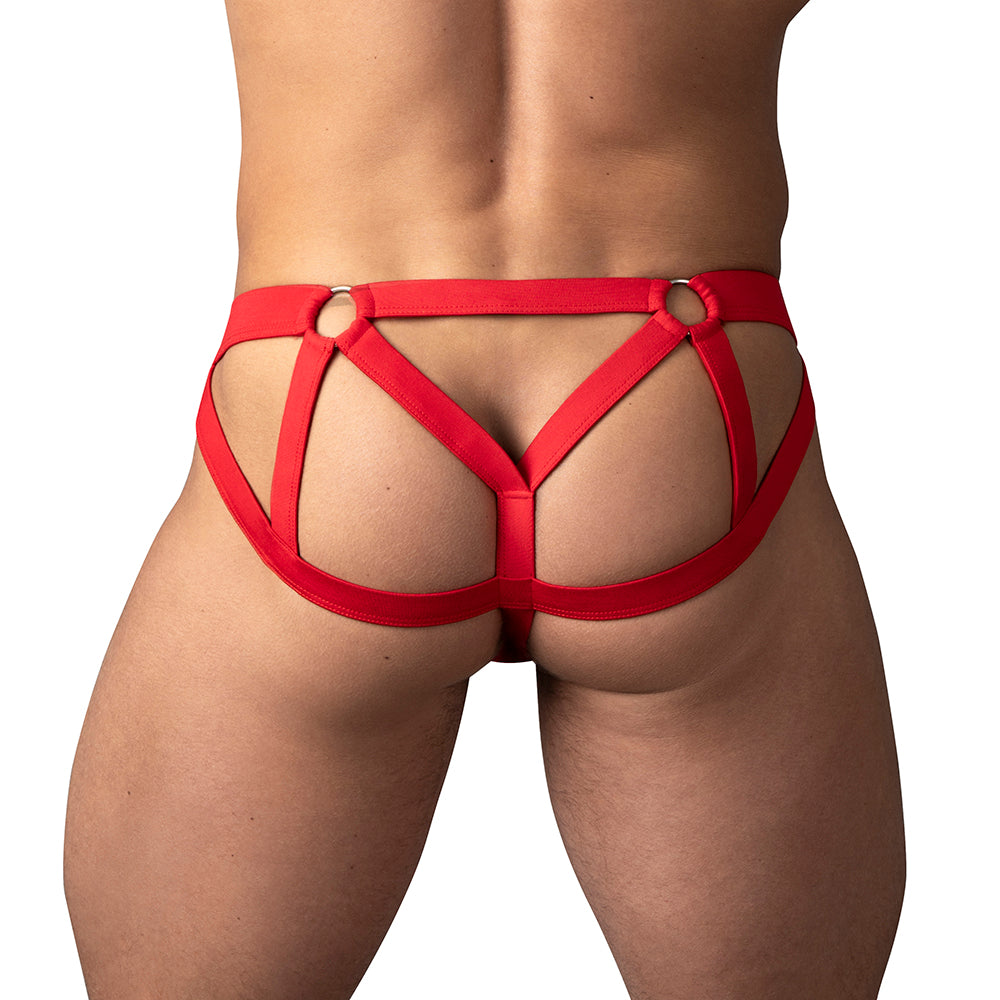 Male Power Mesh 2.0 Strappy Ring Jock Red L/XL featuring bold strappy design and mesh details.