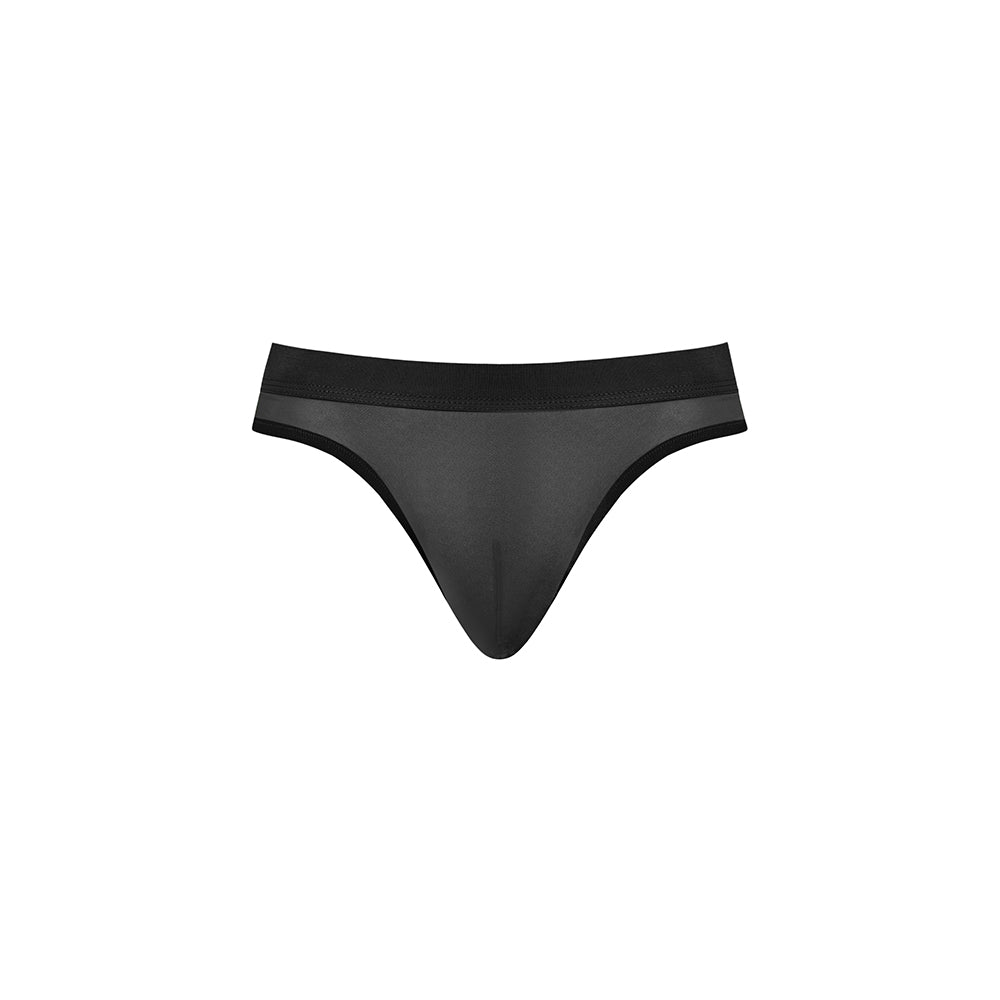 Male Power Mesh 2.0 Bong Thong Black L/XL front view of sheer mesh underwear in black.