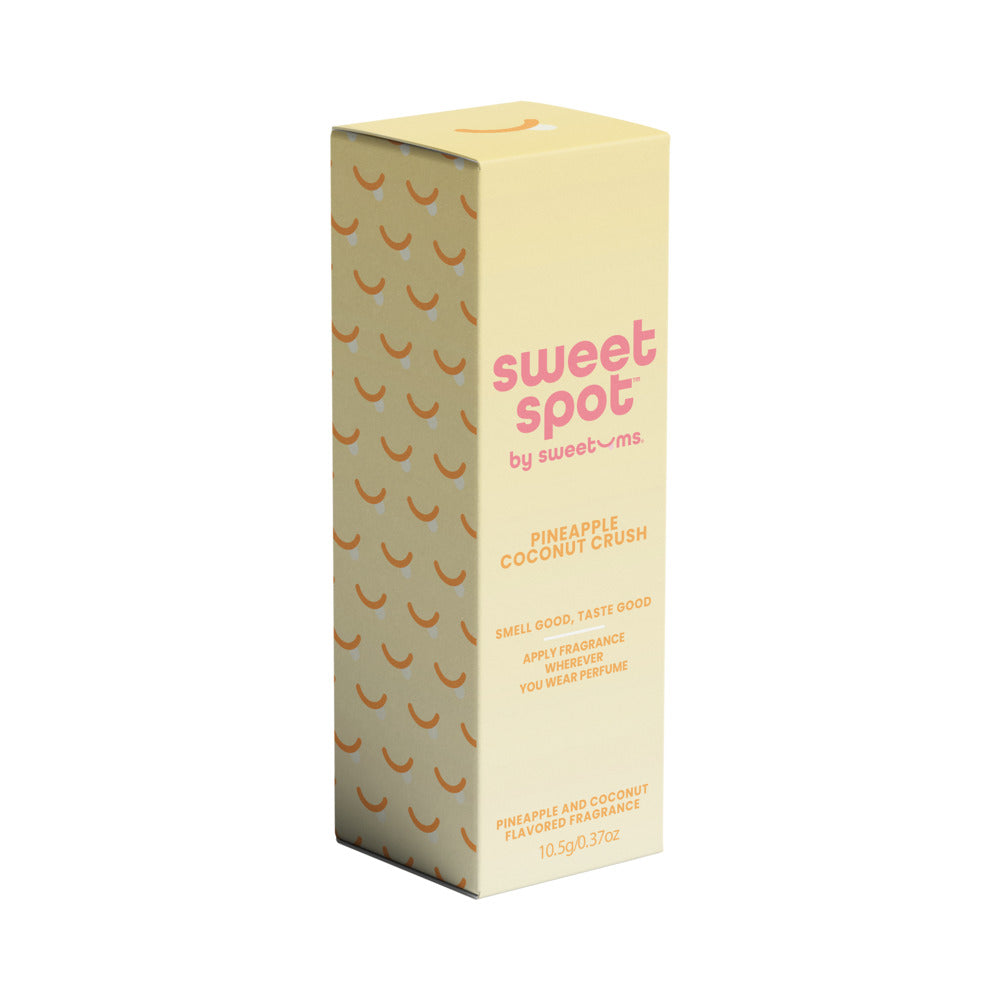 Sweetums Sweet Spot Fragrance Pineapple Coconut Crush packaging with tropical design and playful text.