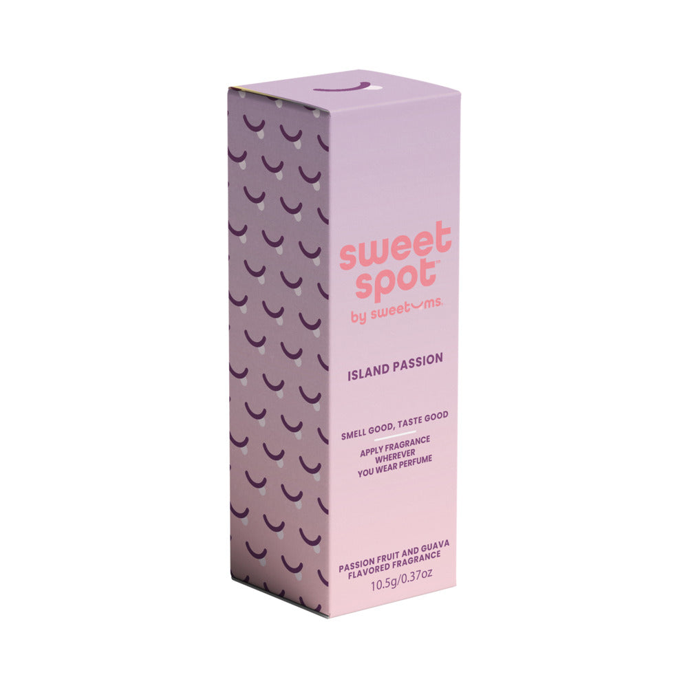 Sweetums Sweet Spot Flavored Fragrance Island Passion packaging showcasing tropical scent of passion fruit and guava.