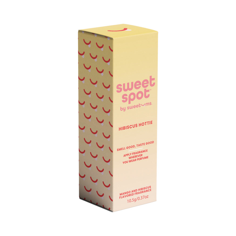 Sweetums Sweet Spot Flavored Fragrance Hibiscus Hottie packaging showcasing tropical mango and hibiscus scent.