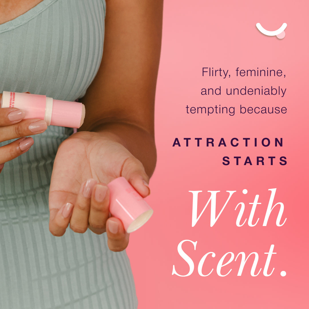 Sweetums Sweet Spot Flavored Fragrance Hibiscus Hottie solid perfume showcased in feminine hands.