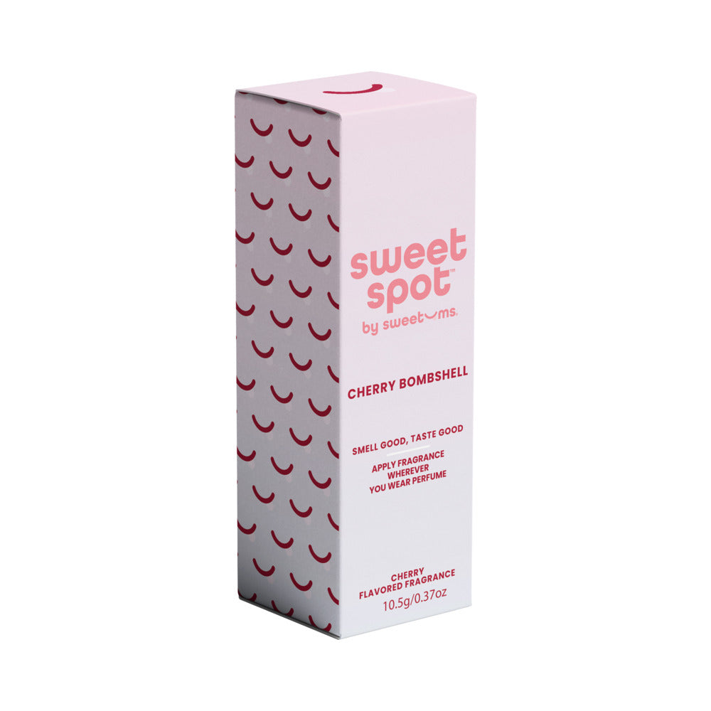 Sweetums Sweet Spot Flavored Fragrance Cherry Bombshell packaging with cherry flavor details.