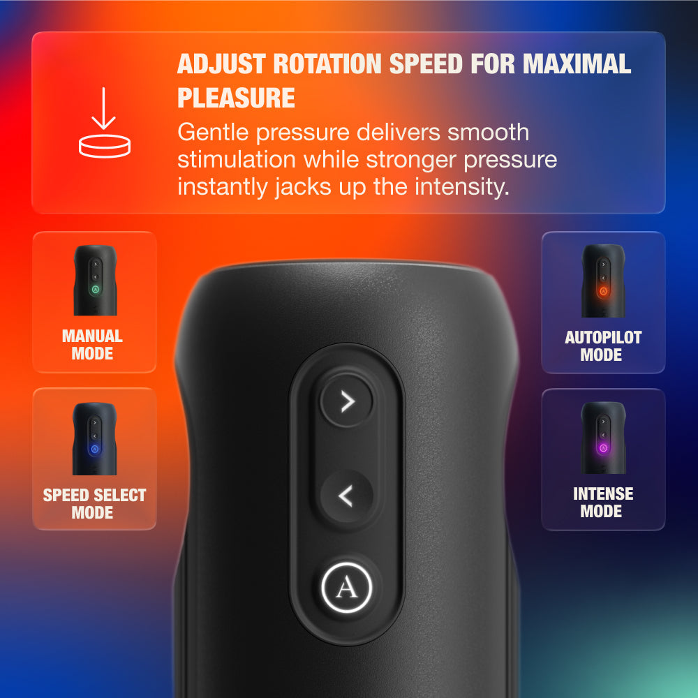 Control options for Arcwave Orbit Rotating Stroker: Manual, Autopilot, Speed Select, and Intense modes.