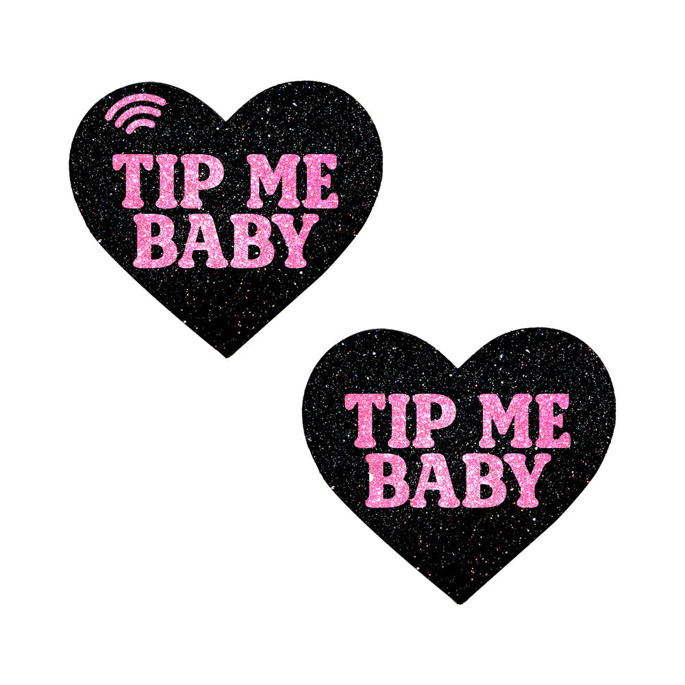 Neva Nude Pink Tip Me Baby Heart Smart NFC Pasties in heart shape with sparkly black and pink design.