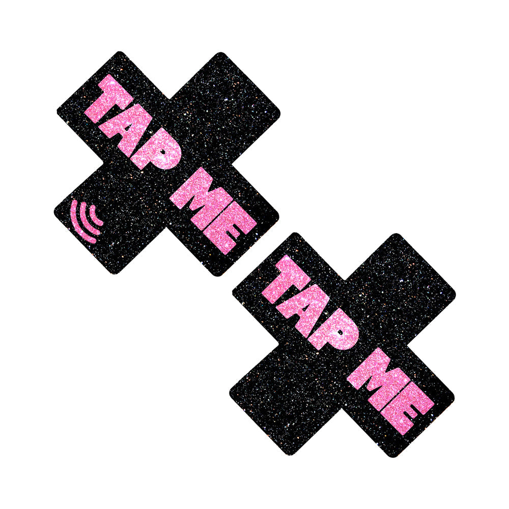 Neva Nude Tap Me Pink X Smart Nfc Pasties in a stylish black design with pink 'TAP ME' text.