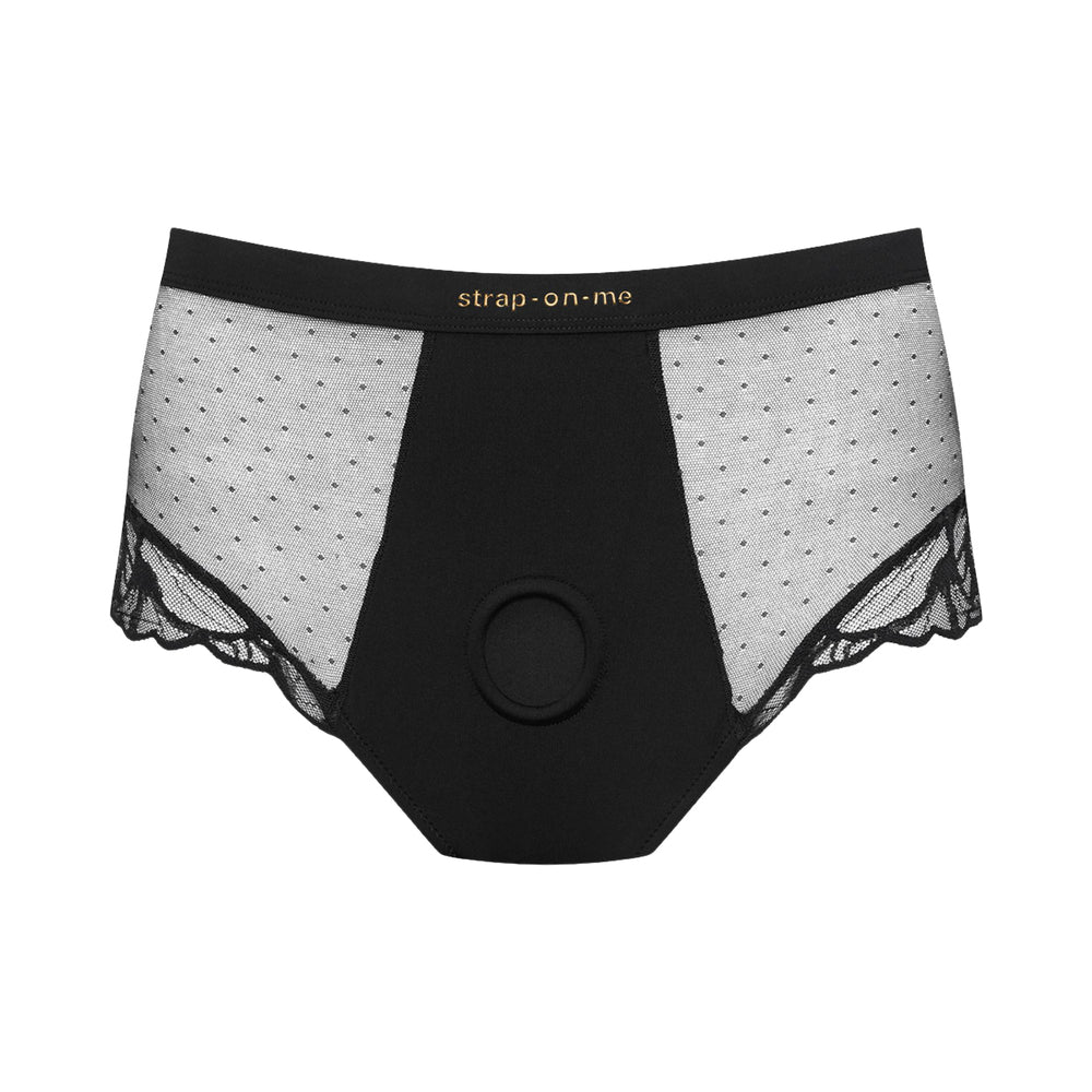 Strap-on-me Harness Lingerie Divine M Black featuring delicate lace and a functional strap-on harness design.