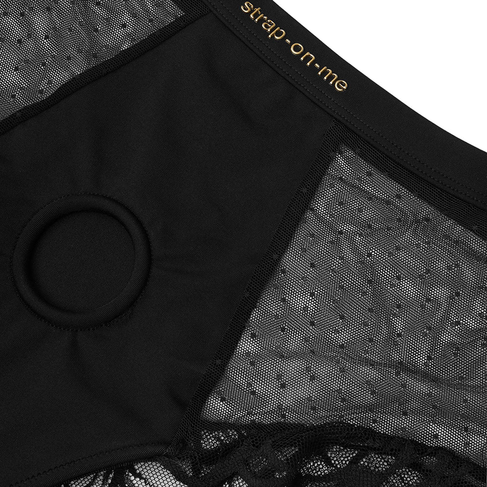 Strap-on-me Harness Lingerie Divine M Black in elegant design with a high-waisted shorty cut and delicate materials.