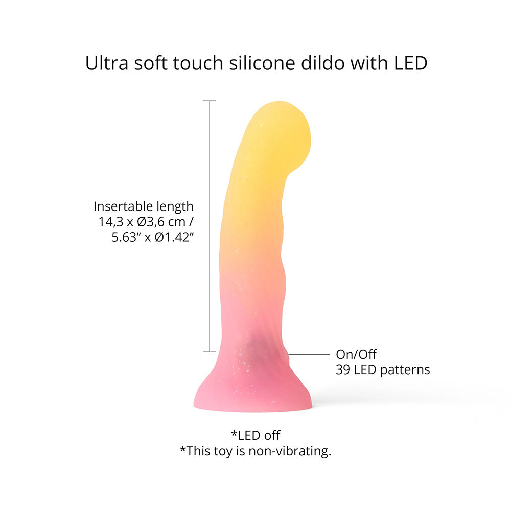 Love To Love Dildo LED Sugar Bomb, ultra-soft silicone dildo with LED, customizable 39 light patterns.