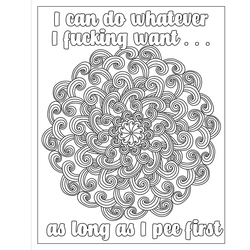 F*ck Menopause Sweary Coloring Book of Calming Mandalas page with a mandala design and humorous text.