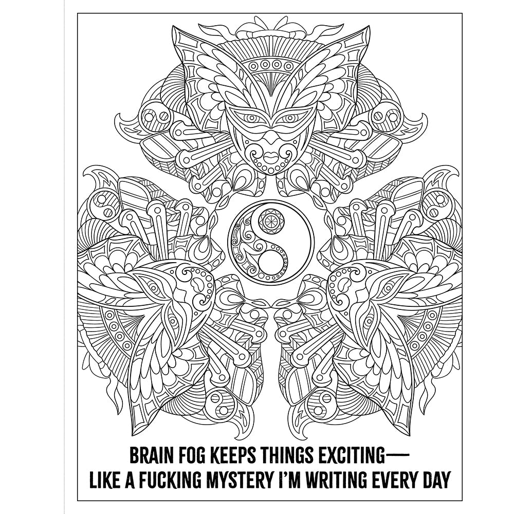 F*ck Menopause Sweary Coloring Book of Calming Mandalas page with intricate mandala design and humorous text.