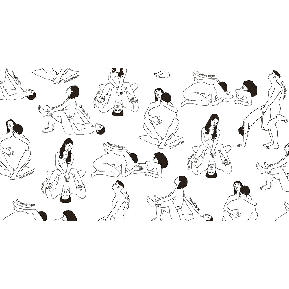 Illustration from The Kama Sutra Coloring Book For Maximum Pleasure & Relaxation featuring couples in various intimate poses.