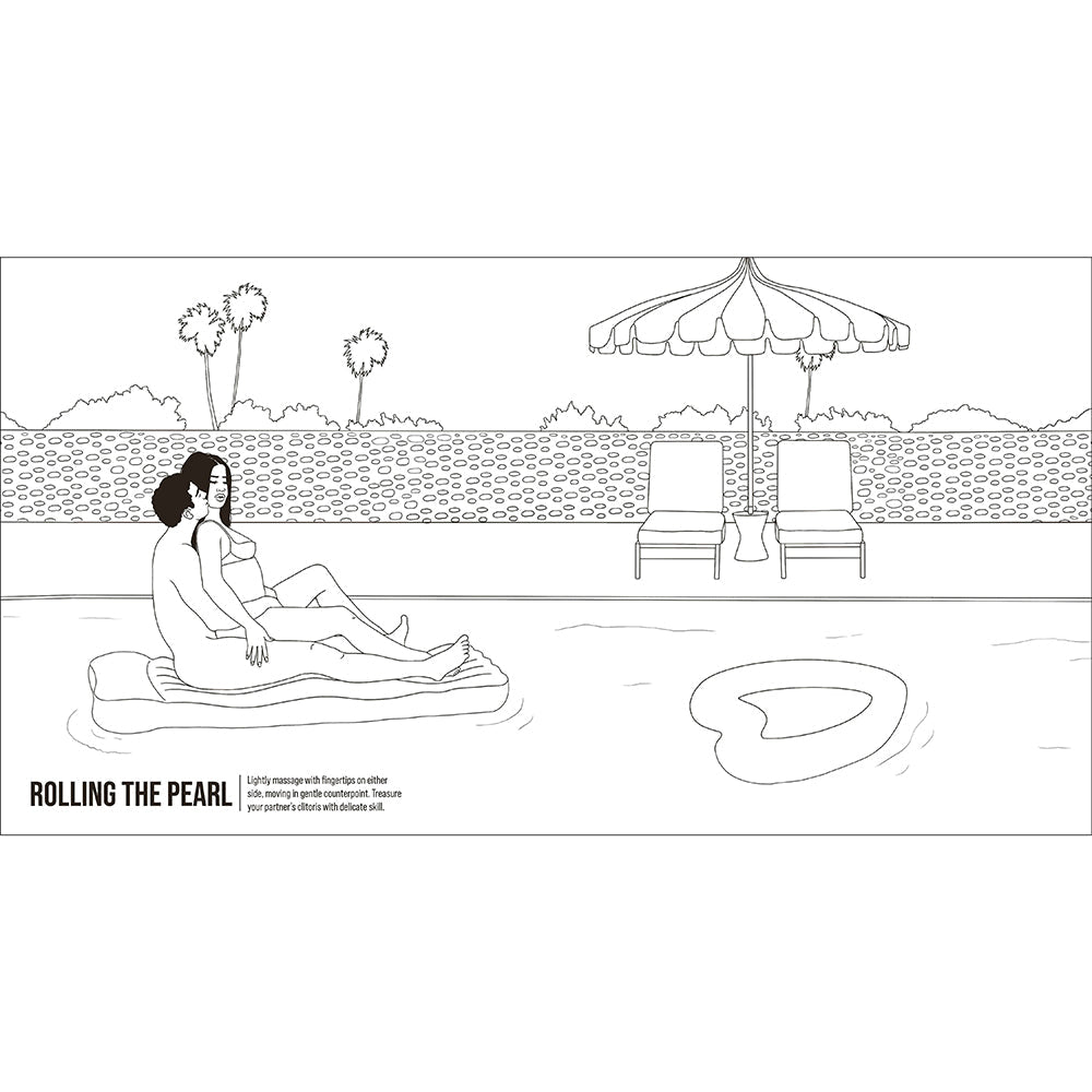Illustration from The Kama Sutra Coloring Book For Maximum Pleasure & Relaxation, depicting a couple at a pool.