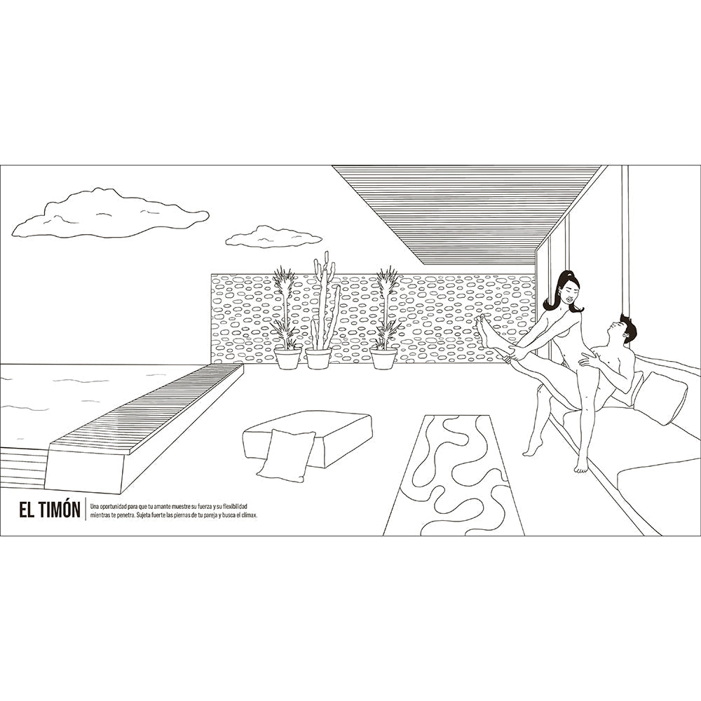 Kama Sutra Coloring Book Libro Para Colorear Spanish Edition illustration of intimate scene by the poolside.