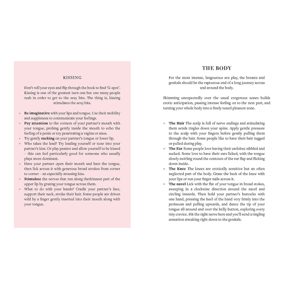 Page excerpt from the book Sex Everything Everyone Needs To Know About Pleasure & Play discussing kissing and body exploration.
